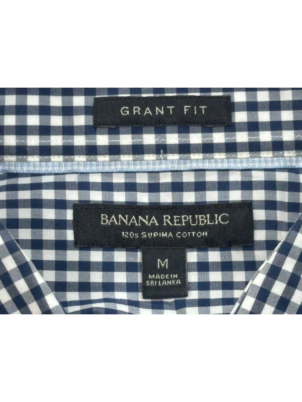 Banana Republic Grant Fit Check Cotton Button Up Blue Mens M
